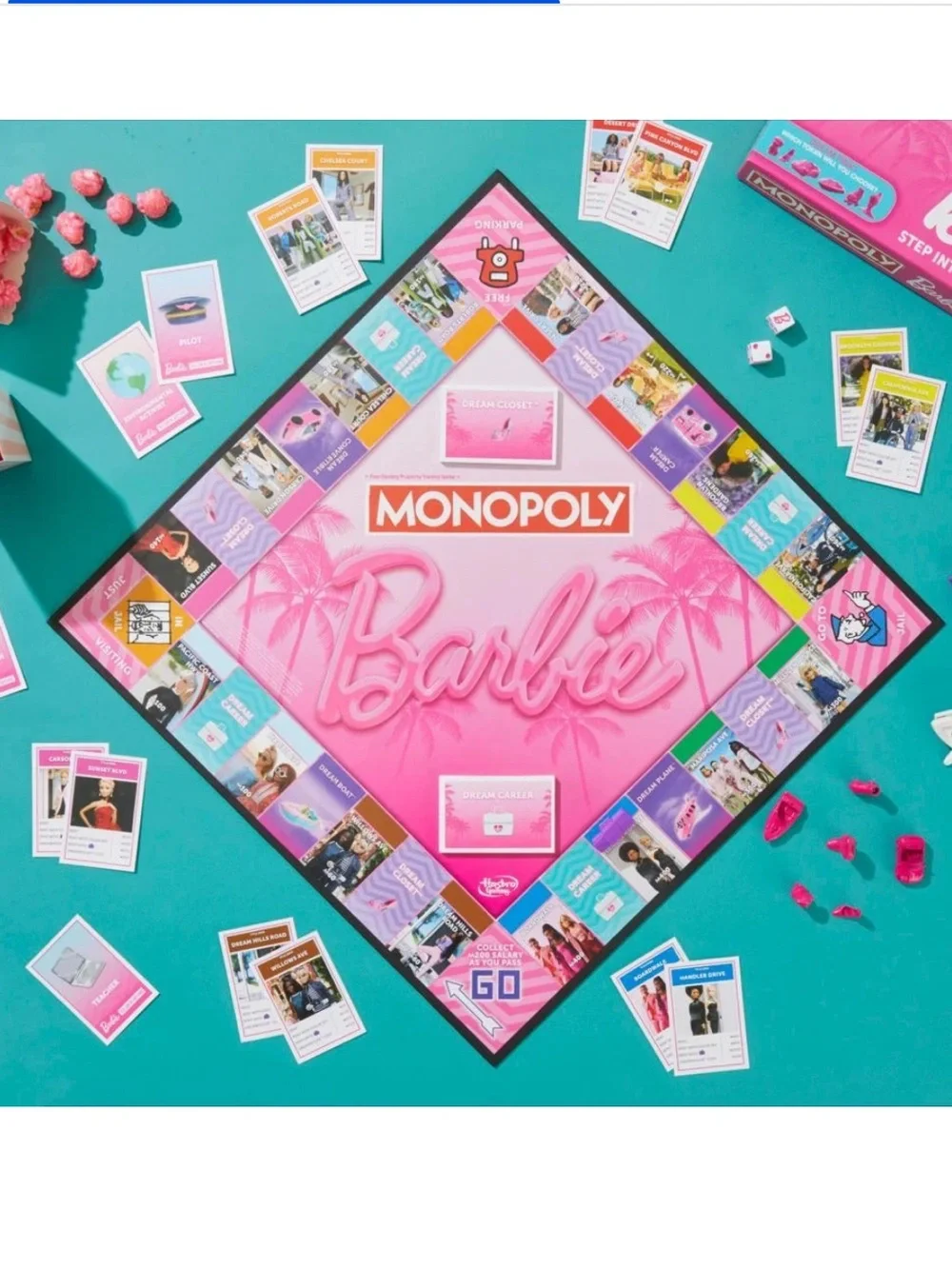Brand NEW Barbie Monopoly Board Game – 6 Pink Tokens 16 Dreamhouses Barbie Money